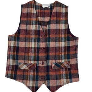 NWT Vintage Middledale Checked Vest in Burnt Orange & Black